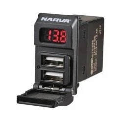 Narva 12/24V Dual USB Charger With LED Volt/amp Meter